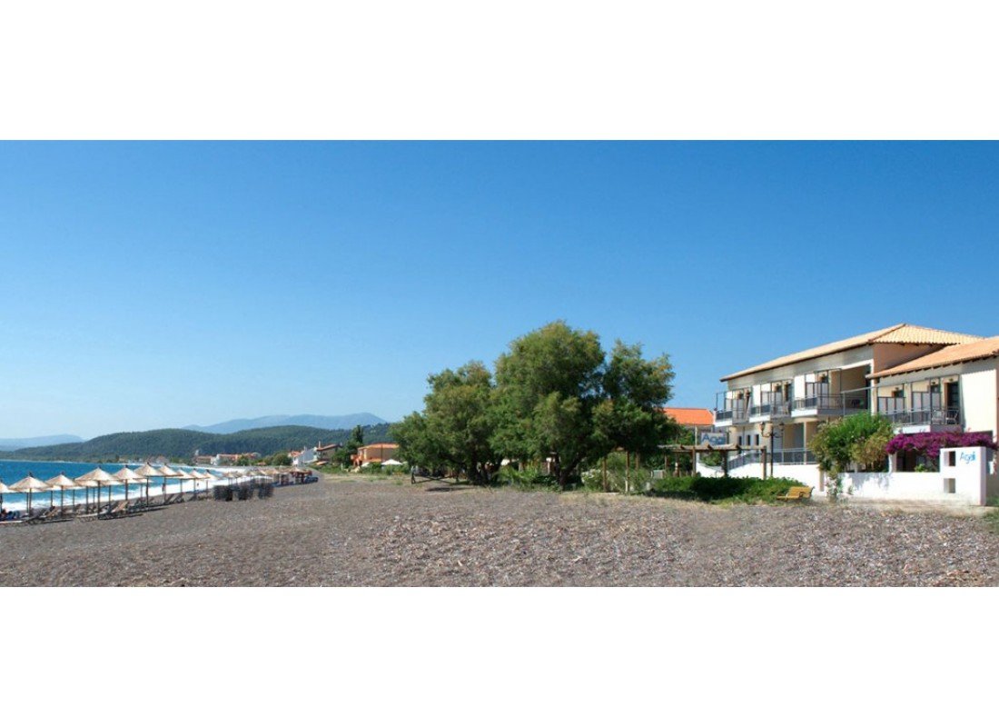 Agia Anna Beach with beachfront accommodations and sunbeds in Evia