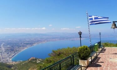 View from Saint Patapios Monastery overlooking Loutraki and the Corinthian Gulf