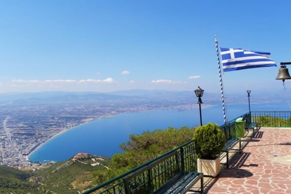 View from Saint Patapios Monastery overlooking Loutraki and the Corinthian Gulf